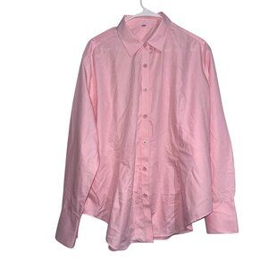 Pink Long-Sleeve Womens Button-Up Shirt 3XL Cotton-Blend